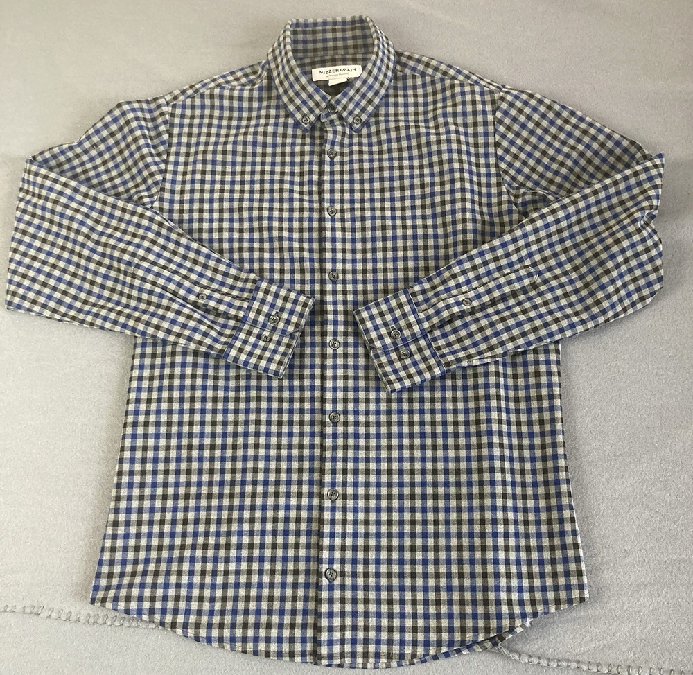 Mizzen+Main Performance Wear City Shirt Mens Large Trim Blue Gingham Button Down